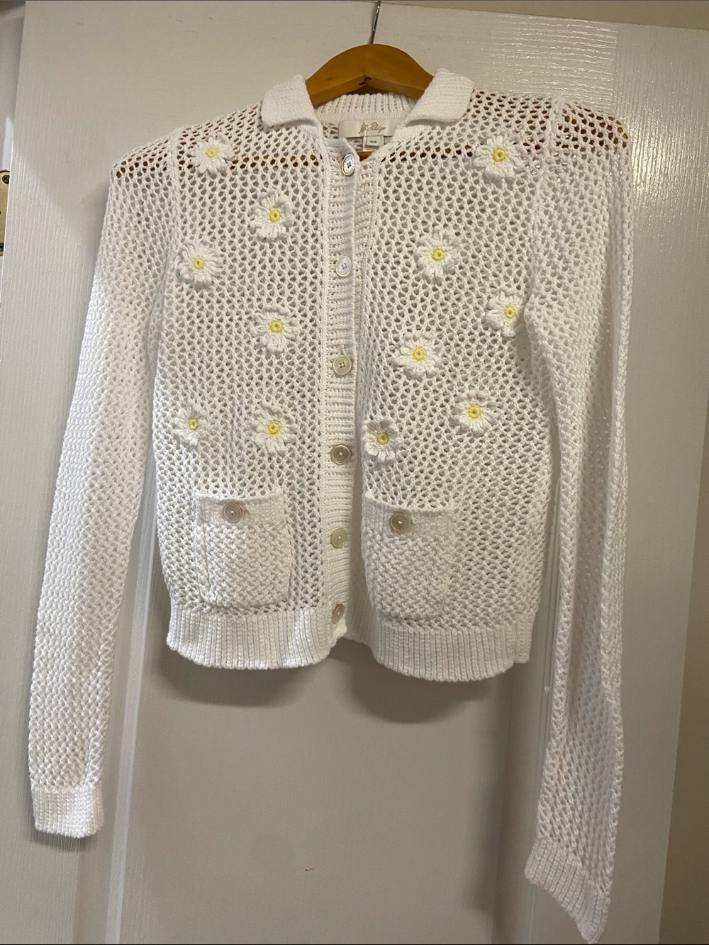 Lilly Pulitzer White Crochet Daisy Button Cardigan